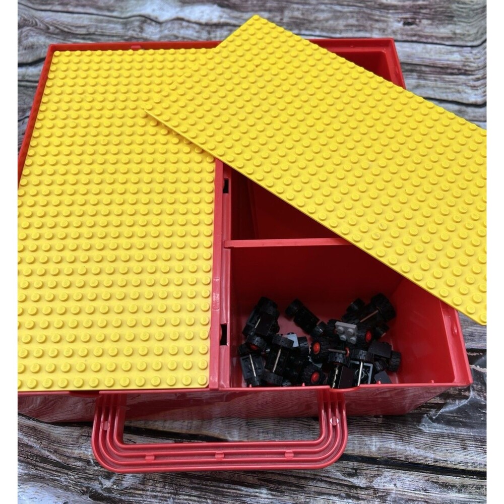 Vintage Lego 10x10 Storage Box With Building Base Plates & 19 Vintage Wheels